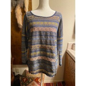Multicolor Patterned & Embroidered Lucky Brand Long Sleeve Sweater